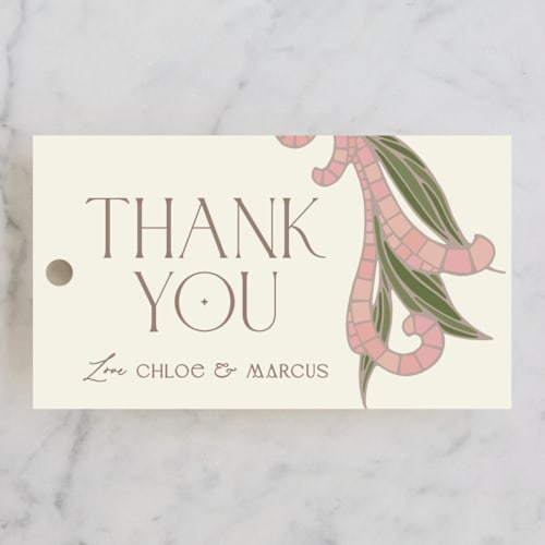 This is a blush wedding favor tags with standard by GeekInk Design called 1081 printing on signature in tag