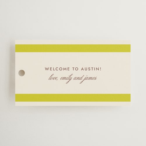 This is a citrus wedding favor tags with standard by Megan Davis called montauk printing on signature in tag