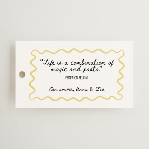 This is a nero wedding favor tags with standard by Helena Vitto called amore mio printing on signature in tag