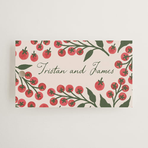 This is a tomato wedding favor tags with standard by Katharine Watson called cherry tomatoes printing on signature in tag