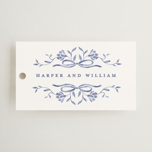 This is a willow wedding favor tags with standard by Susan Zinader called daisy toile printing on signature in tag