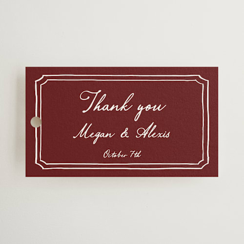 This is a wine wedding favor tags with standard by Cass Loh called handwritten printing on signature in tag