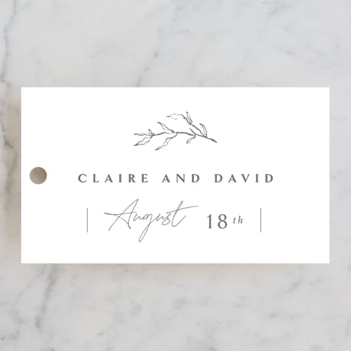 This is a cloud wedding favor tags with standard by Sara Hicks Malone called sketch printing on signature in tag