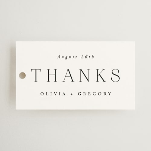 This is a lily wedding favor tags with standard by Hooray Creative called classy type printing on signature in tag