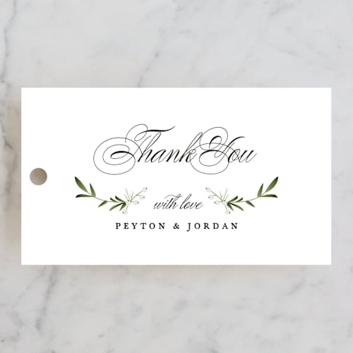 This is a cotton wedding favor tags with standard by Jennifer Postorino called adorned ampersand printing on signature in tag