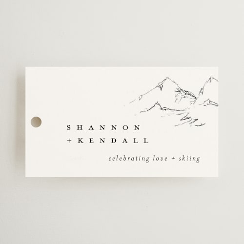 This is a snow wedding favor tags with standard by Mere Paper called sketched mountains printing on signature in tag