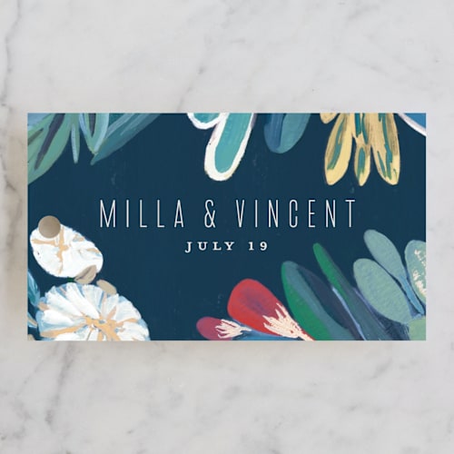 This is a ocean wedding favor tags with standard by Morgan Ramberg called floral burst printing on signature in tag