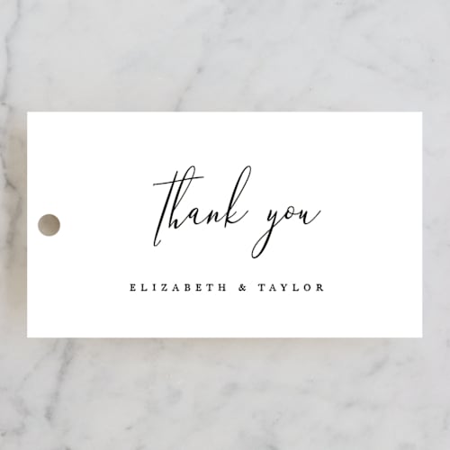This is a cotton wedding favor tags with standard by Jennifer Postorino called desire printing on signature in tag