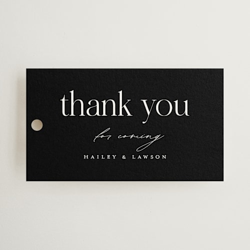 This is a noir wedding favor tags with standard by Christie Garcia called photographie printing on signature in tag