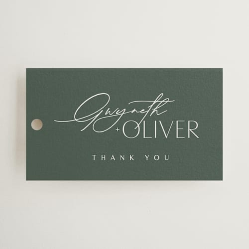 This is a forest wedding favor tags with standard by Kelly Schmidt called flip printing on signature in tag