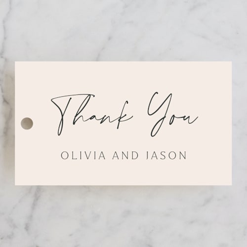 This is a ecru wedding favor tags with standard by Sandra Picco Design called splendid printing on signature in tag