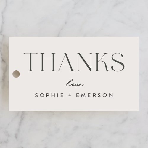 This is a ivory wedding favor tags with standard by Susan Asbill called classic names printing on signature in tag