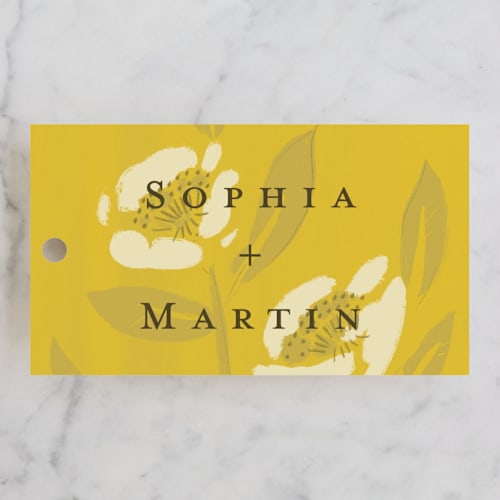 This is a sunshine wedding favor tags with standard by Ani Somi called sophia printing on signature in tag