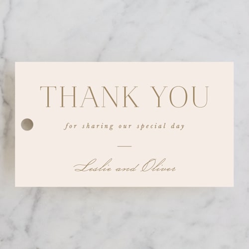 This is a buttercream wedding favor tags with standard by Brandy Folse called understated elegance printing on signature in tag