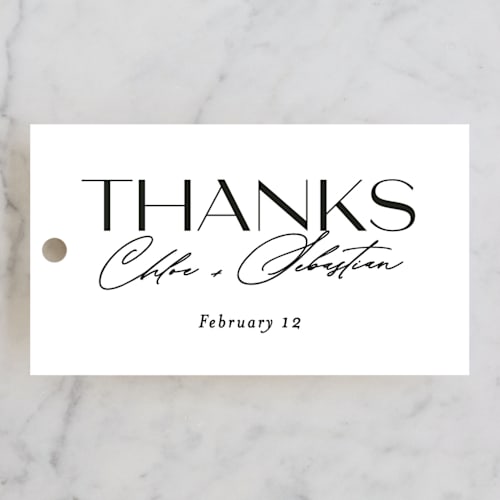 This is a diamond wedding favor tags with standard by Jessica Corliss called union stack printing on signature in tag