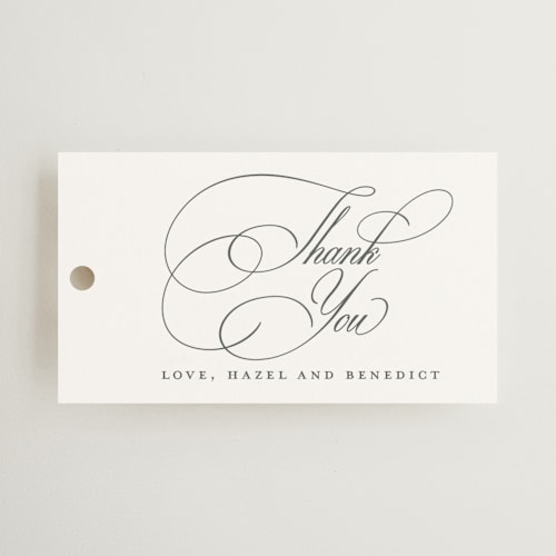 This is a pearl wedding favor tags with standard by chocomocacino called scamorza printing on signature in tag