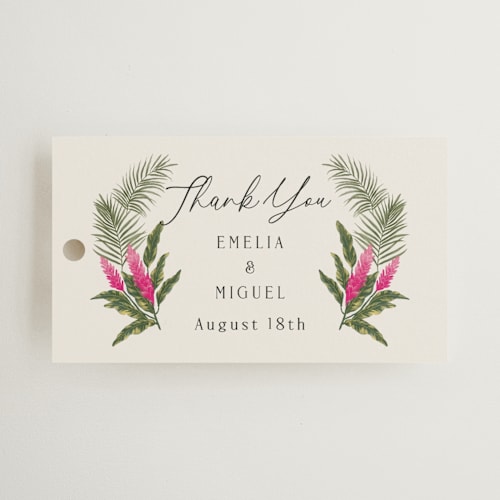 This is a lime wedding favor tags with standard by Elly called tropical garden printing on signature in tag