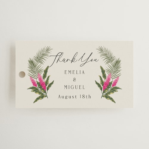 This is a lime wedding favor tags with standard by Elly called tropical garden printing on signature in tag