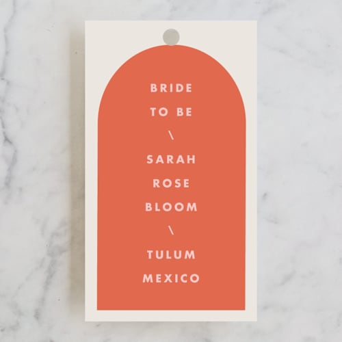 This is a tropical wedding favor tags with standard by Baumbirdy called tropic hot printing on signature in tag