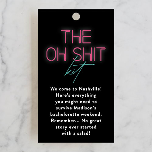 This is a tuxedo wedding favor tags with standard by Jennifer Postorino called neon lights printing on signature in tag