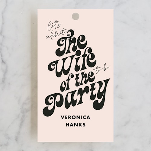 This is a blush wedding favor tags with standard by Baumbirdy called wife of the party printing on signature in tag