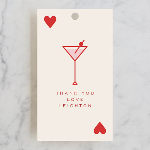 This is a rose wedding favor tags with standard by Jenna Holcomb called the queen printing on signature in tag