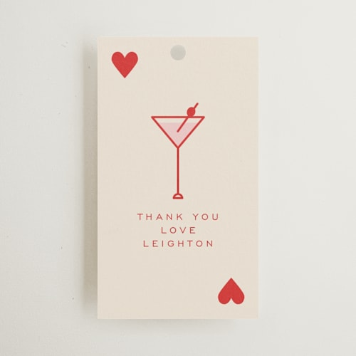 This is a rose wedding favor tags with standard by Jenna Holcomb called the queen printing on signature in tag