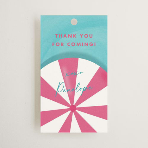 This is a watermelon slushie wedding favor tags with standard by Cindy Reynolds called poolside printing on signature in tag