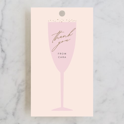 This is a champagne wedding favor tags with standard by Angela Thompson called champagne celebration printing on signature in tag