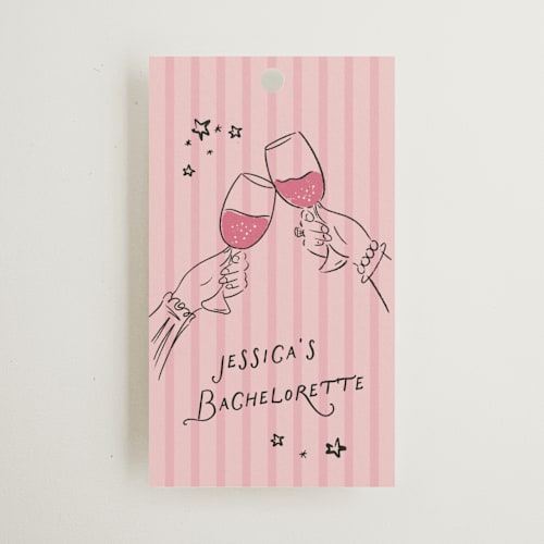 This is a rose wedding favor tags with standard by Jenna Holcomb called galentines cheers printing on signature in tag