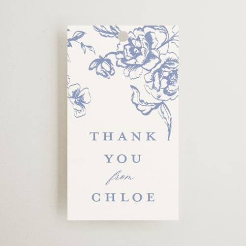 This is a blueberry gift tags with standard by Teju Reval called dreamy toile printing on signature in tag