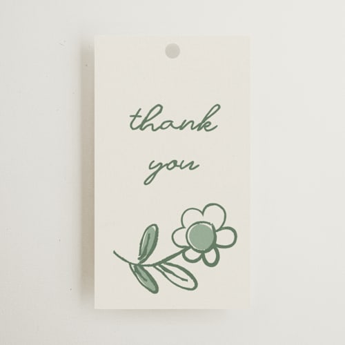 This is a sage gift tags with standard by Kelly Watkins called blooming printing on signature in tag