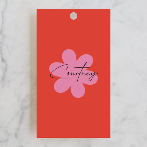 This is a strawberry gift tags with standard by mo kelley called bold stripes printing on signature in tag