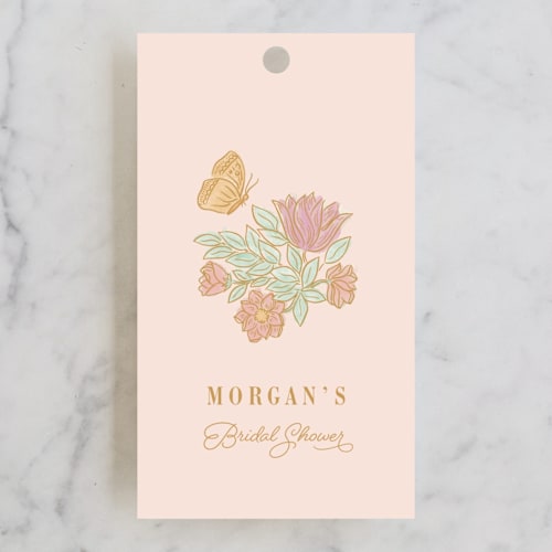 This is a romantic rose gift tags with standard by Simona Camp called gilded bridal gown printing on signature in tag
