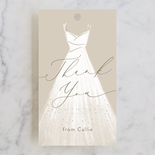 This is a champagne gift tags with standard by Rebecca Durflinger called dressed up printing on signature in tag