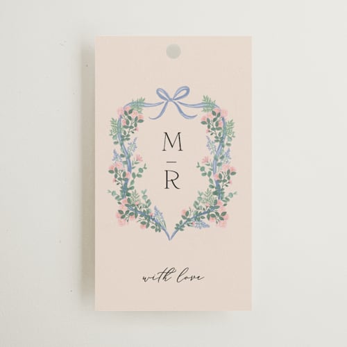 This is a creme gift tags with standard by frau brandt called bed of roses printing on signature in tag