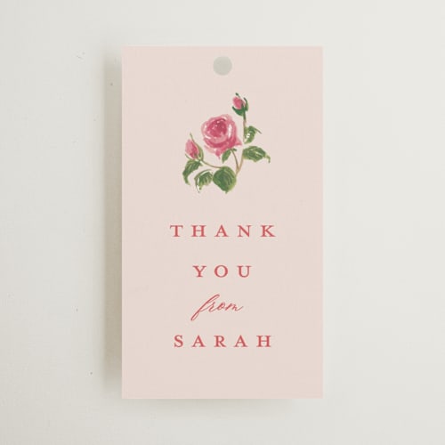 This is a blush gift tags with standard by Teju Reval called romantic roses printing on signature in tag
