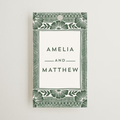 This is a fern wedding favor tags with standard by Katharine Watson called block print frame printing on signature in tag