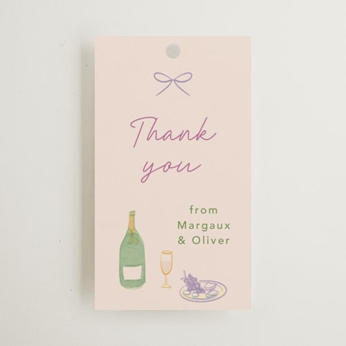 This is a grape wedding favor tags with standard by Elly called dining printing on signature in tag