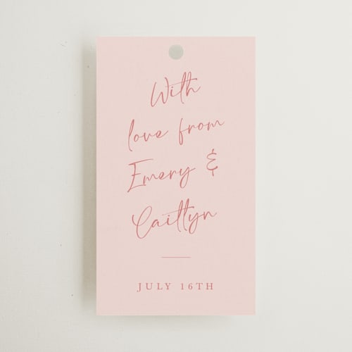 This is a rosebud wedding favor tags with standard by Adelyn T. called ink scribble printing on signature in tag