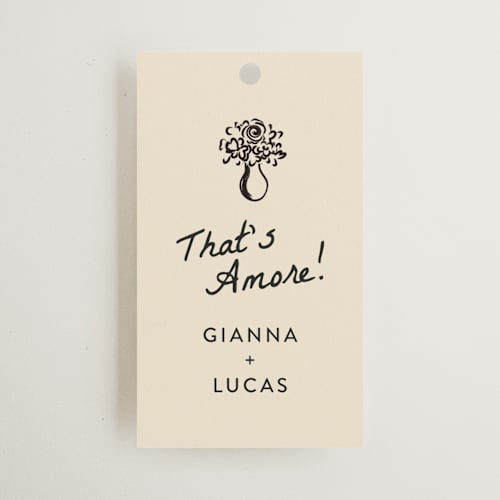 This is a papyrus wedding favor tags with standard by Itsy Belle Studio called that's amore printing on signature in tag