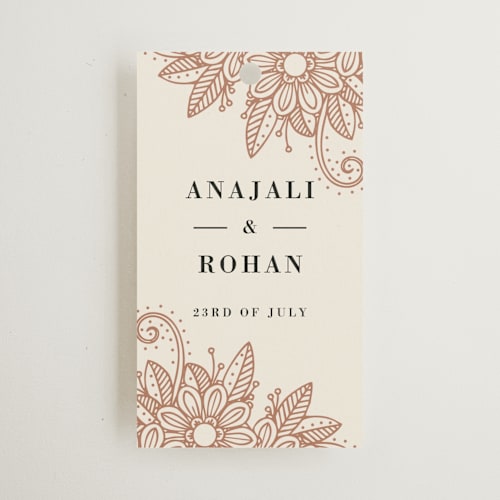 This is a peony wedding favor tags with standard by Oma N. Ramkhelawan called mandala corners printing on signature in tag