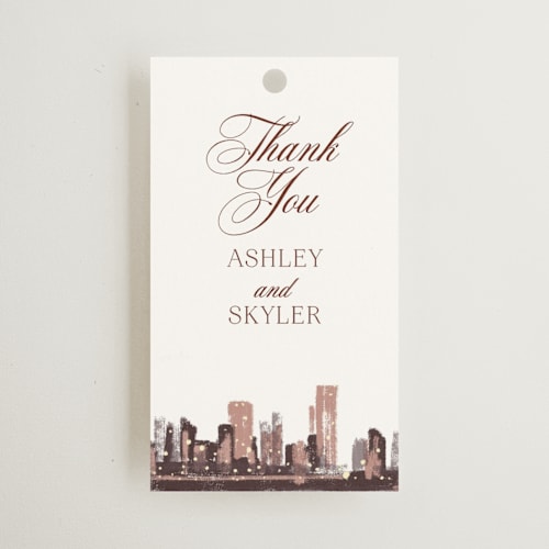 This is a chiffon wedding favor tags with standard by Cass Loh called brooklyn bridge printing on signature in tag