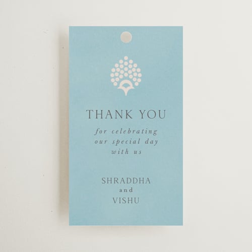 This is a celestial wedding favor tags with standard by Deynaaz Daraei called shraddha printing on signature in tag