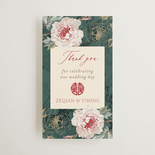 This is a evergreen wedding favor tags with standard by fatfatin called auspicious peonies printing on signature in tag