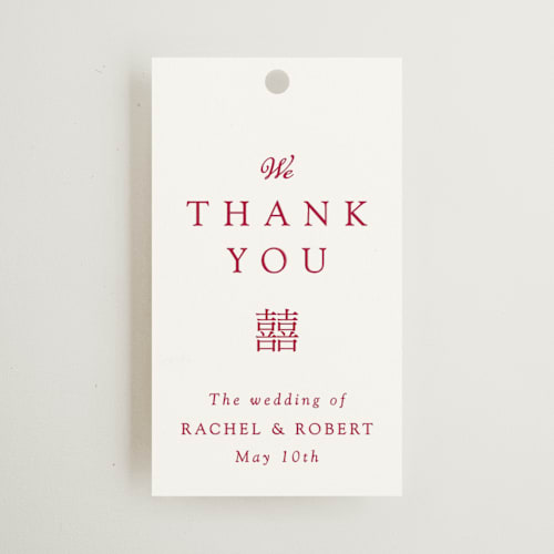 This is a ruby wedding favor tags with standard by Janean Hinger called double peony printing on signature in tag