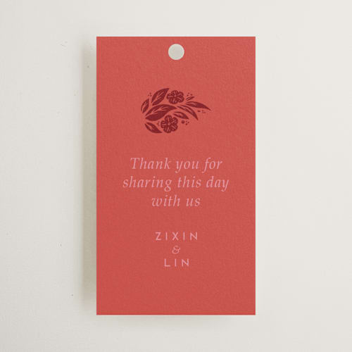 This is a ruby wedding favor tags with standard by Ghia Designs called fiery printing on signature in tag