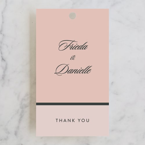 This is a flamingo wedding favor tags with standard by FRANI called modern squares printing on signature in tag