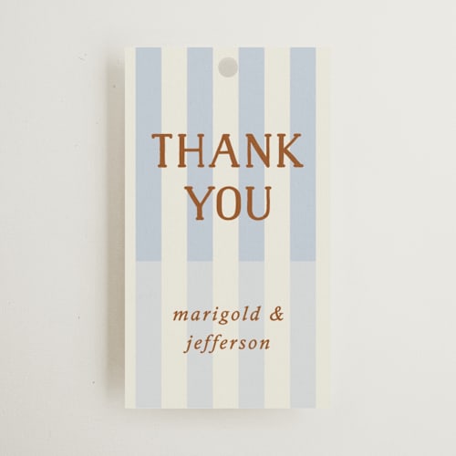This is a wave wedding favor tags with standard by Kelly Watkins called stripes printing on signature in tag