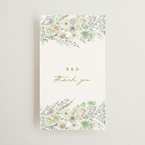 This is a greenery wedding favor tags with standard by Phrosné Barwood called floral arch printing on signature in tag